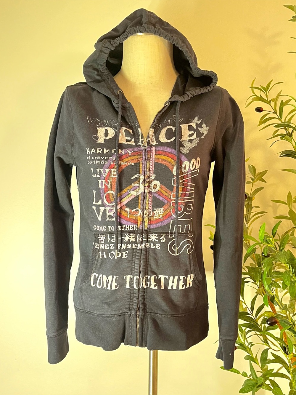 Y2K Lucky brand Peace Graphic Zip-Up Hoodie